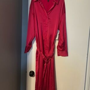 Satin Hot Pink Shirt Dress